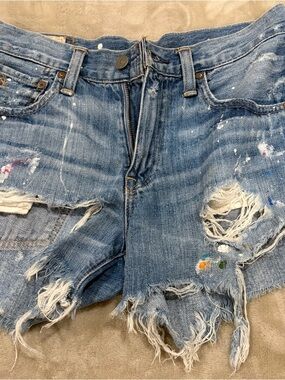Ralph Lauren Cassidy Distressed Light Blue Jean Shorts with Paint Splatter
